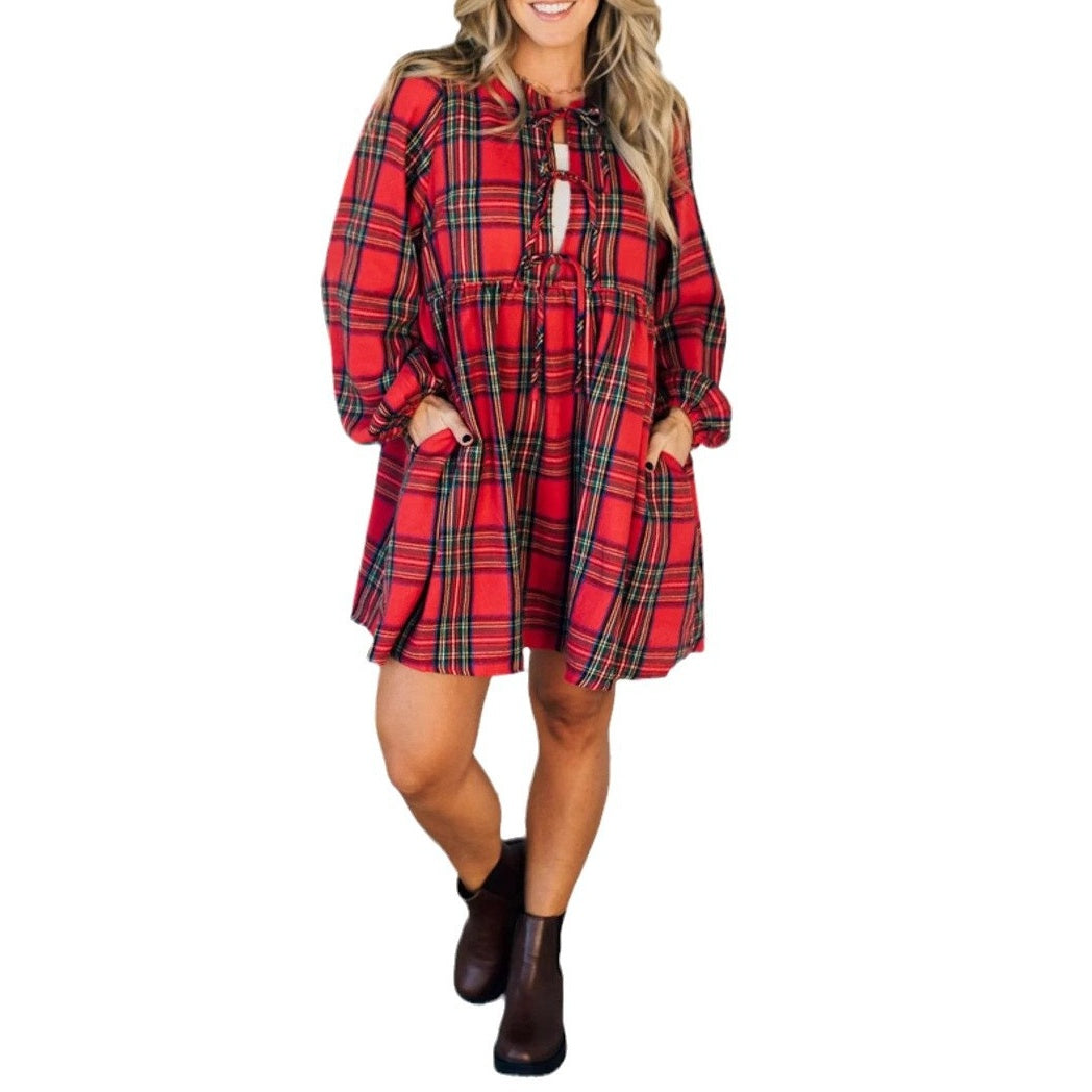 🎅Xmas Sales - 50% OFF🎄Women's Plaid Dress with Tie Bows Front