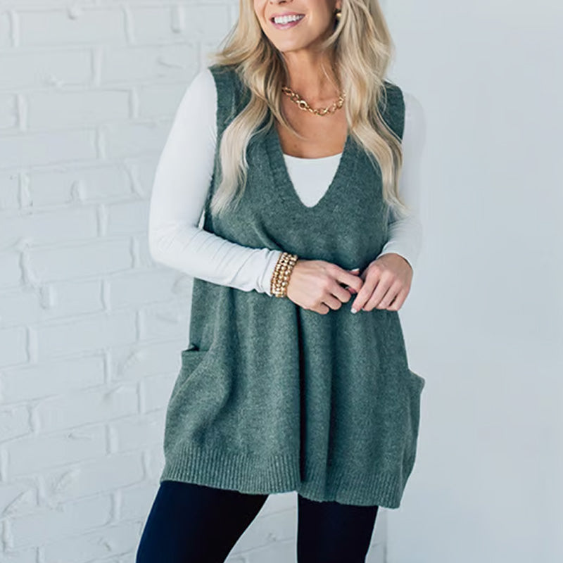 🎅Christmas Sale-50% OFF🎅Women's Loose-Fit V-Neck Sweater Vest with Pockets