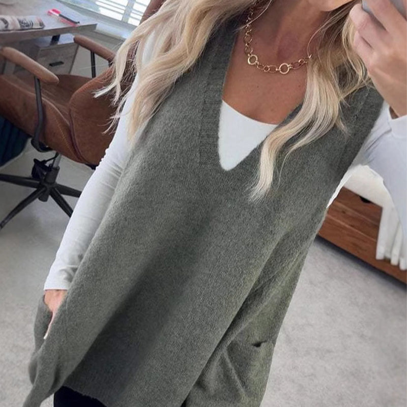 🎅Christmas Sale-50% OFF🎅Women's Loose-Fit V-Neck Sweater Vest with Pockets