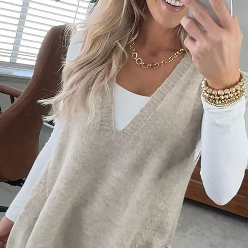 🎅Christmas Sale-50% OFF🎅Women's Loose-Fit V-Neck Sweater Vest with Pockets