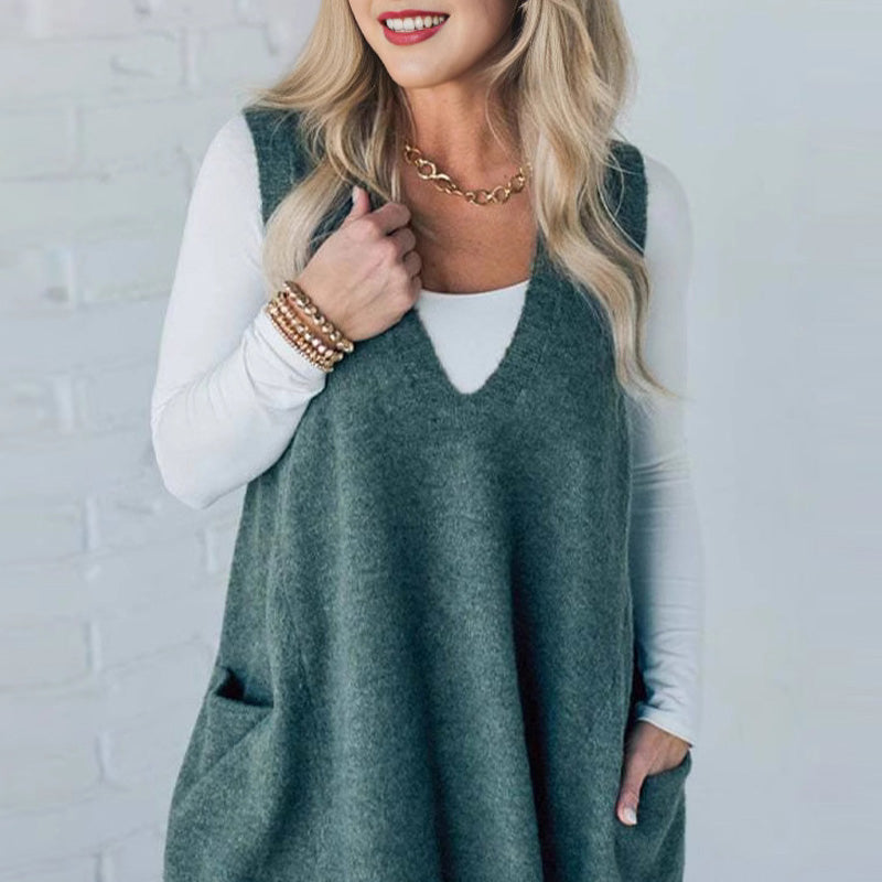 🎅Christmas Sale-50% OFF🎅Women's Loose-Fit V-Neck Sweater Vest with Pockets