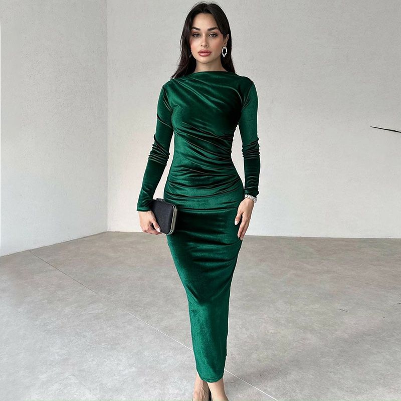 Women's Fashion Solid Color Long Sleeve Slim Fit Dress