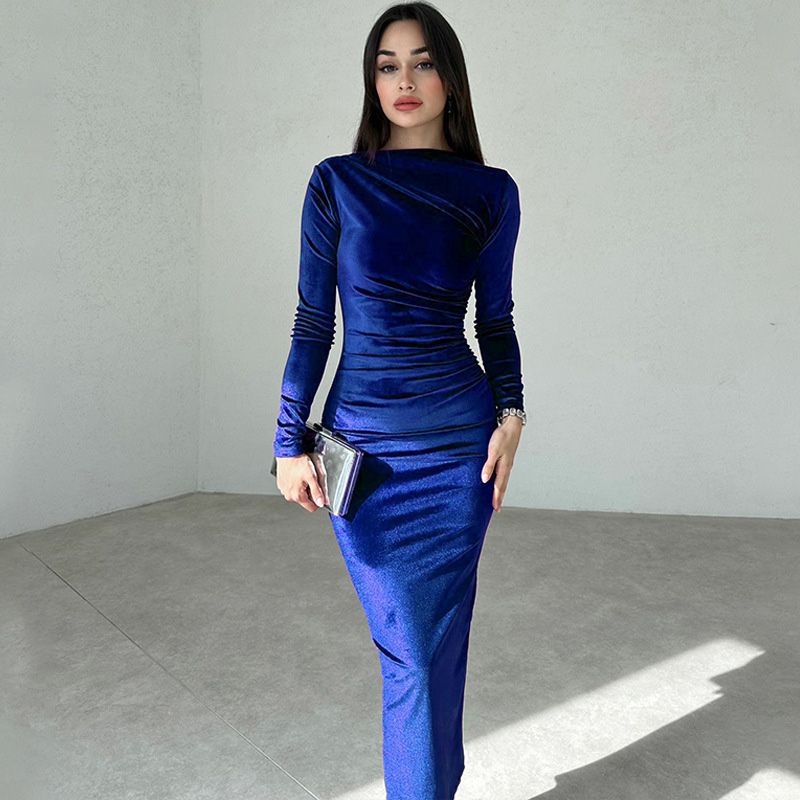 Women's Fashion Solid Color Long Sleeve Slim Fit Dress