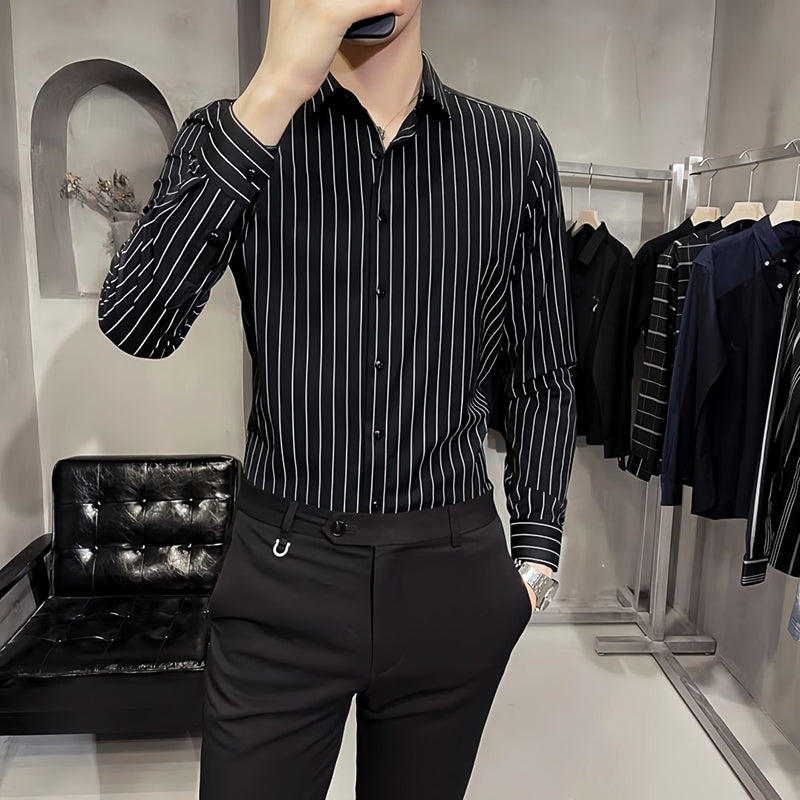 Men's Slim-Fit Striped Long-Sleeve Shirt