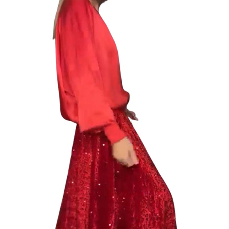 🎅Xmas Sales - 52% OFF🎄Women's Long Sleeve Top & Sequin Maxi Skirt Two-Piece Set