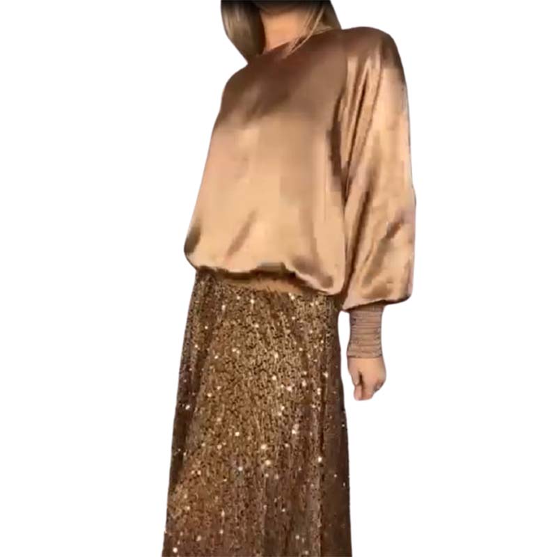 🎅Xmas Sales - 52% OFF🎄Women's Long Sleeve Top & Sequin Maxi Skirt Two-Piece Set