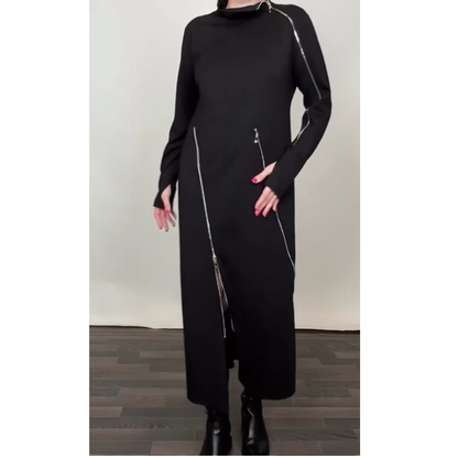 🎅Christmas Sale-50% OFF🎅Women's Fashionable Solid Color Maxi Dress with Three Zippers