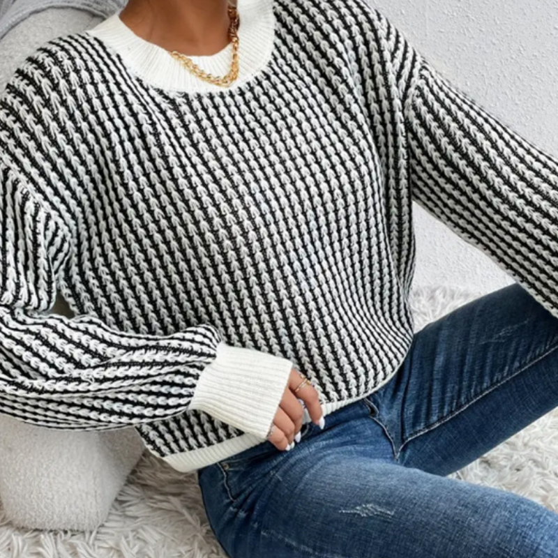 🎅Xmas Sales - 50% OFF🎄Women's Knit Ribbed Pullover Round Neck Sweater