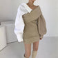 💜 LAST DAY PROMOTION - 50%OFF💜Women's Patchwork Knitted Two-Tone Sweater Dress
