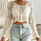 💜LAST DAY-50% OFF💜 Women's Floral Embroidered Semi-Sheer Cover Up 🌊 | Cute Long Sleeve Round Neck | Perfect for Beach Vacations & Outdoor Fun! ☀️