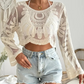💜LAST DAY-50% OFF💜 Women's Floral Embroidered Semi-Sheer Cover Up 🌊 | Cute Long Sleeve Round Neck | Perfect for Beach Vacations & Outdoor Fun! ☀️