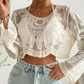 💜LAST DAY-50% OFF💜 Women's Floral Embroidered Semi-Sheer Cover Up 🌊 | Cute Long Sleeve Round Neck | Perfect for Beach Vacations & Outdoor Fun! ☀️