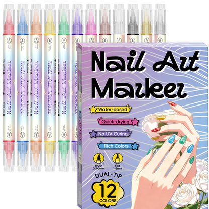 💅🖌️24barevné oboustranné fixy na nehty – sada na kreslení na manikúru