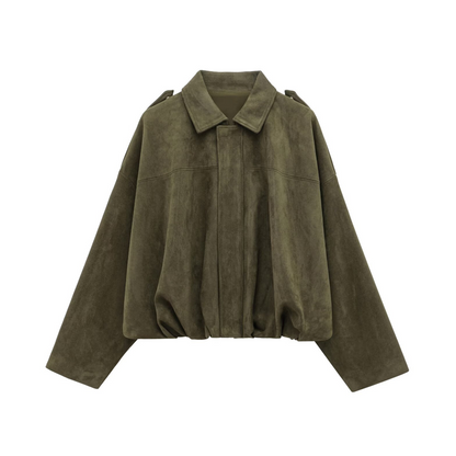 Women's Suede-Like Cropped Bomber Jacket