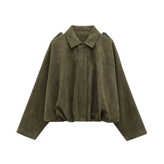 Women's Suede-Like Cropped Bomber Jacket