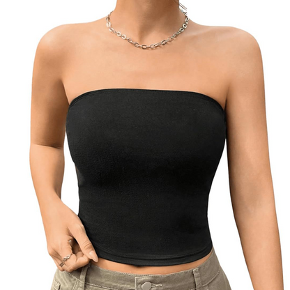 💕Top a fascia senza spalline, morbido e tinta unita, da donna