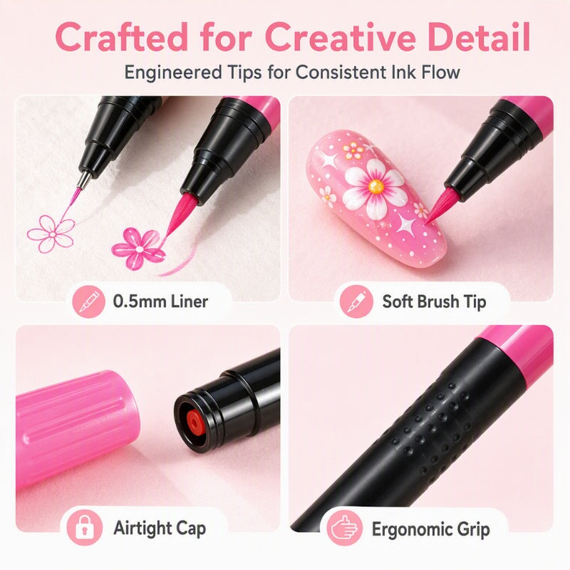 Fine liner and soft brush tip detail