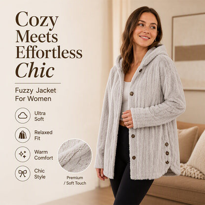 ❄️ Locker geschnittene Damen-Plüschjacke mit Kapuze