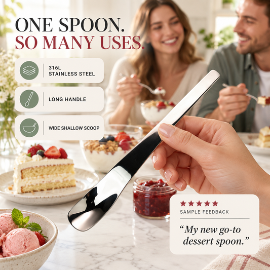 🥄 Lingură de desert din oțel inoxidabil cu mâner lung