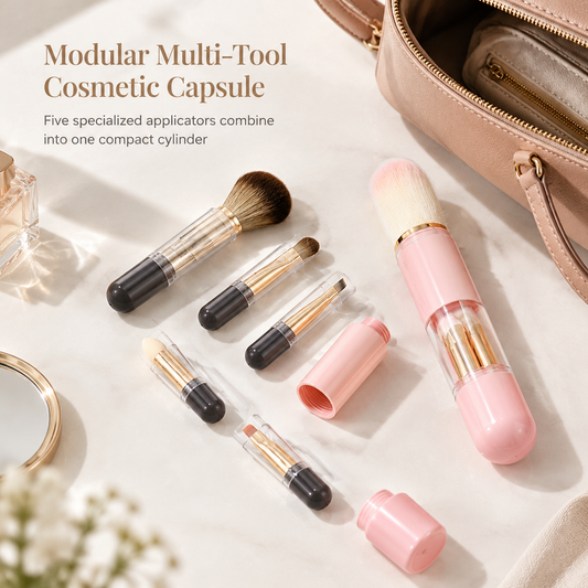 🖌️LAST DAY SALE 60% OFF !!📢Portable Retractable Makeup Brush Set Multifunctional Travel Cosmetic Tool with Powder Blush and Silicone Lip Brush